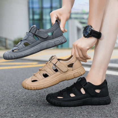 Herren-Sommersandalen Mit Mesh-Obermaterial, Klettverschluss, Hohlem Design Und Gummisohle
