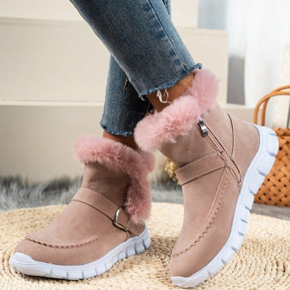 Damen Winter Stiefeletten mit Plüschfutter und Schnallen-Detail