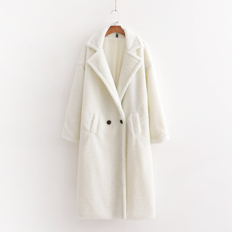 Damen Wintermantel lang mit Teddy-Struktur und verstärktem Design