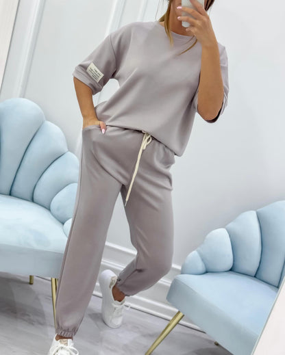 Women's Sitting Room Set With Short-Sleeve Top And Matching Trousers