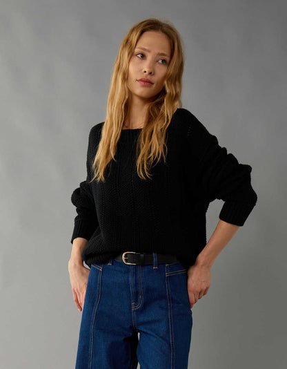 Damen Pullover Mit Überschnittenen Schultern Und Geripptem Abschluss