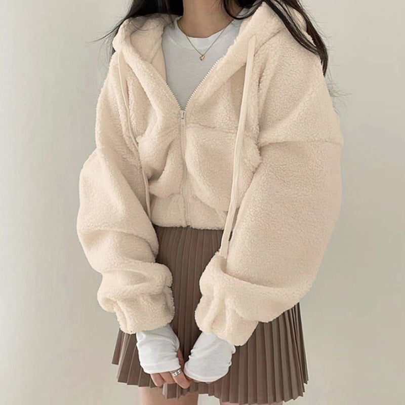 Damen Winterjacke aus Lammwoll-Mix mit Stehkragen, kurz und einfarbig