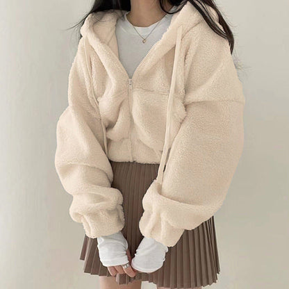 Damen Winterjacke aus Lammwoll-Mix mit Stehkragen, kurz und einfarbig
