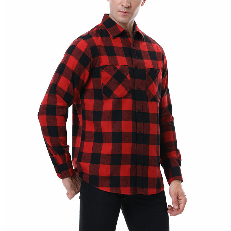 Men's Flannel Shirt with Checkered Pattern and Long Sleeves
