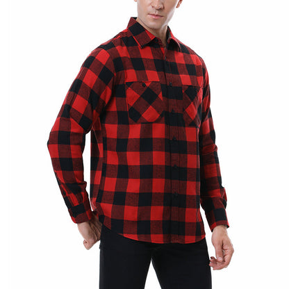 Men's Flannel Shirt with Checkered Pattern and Long Sleeves
