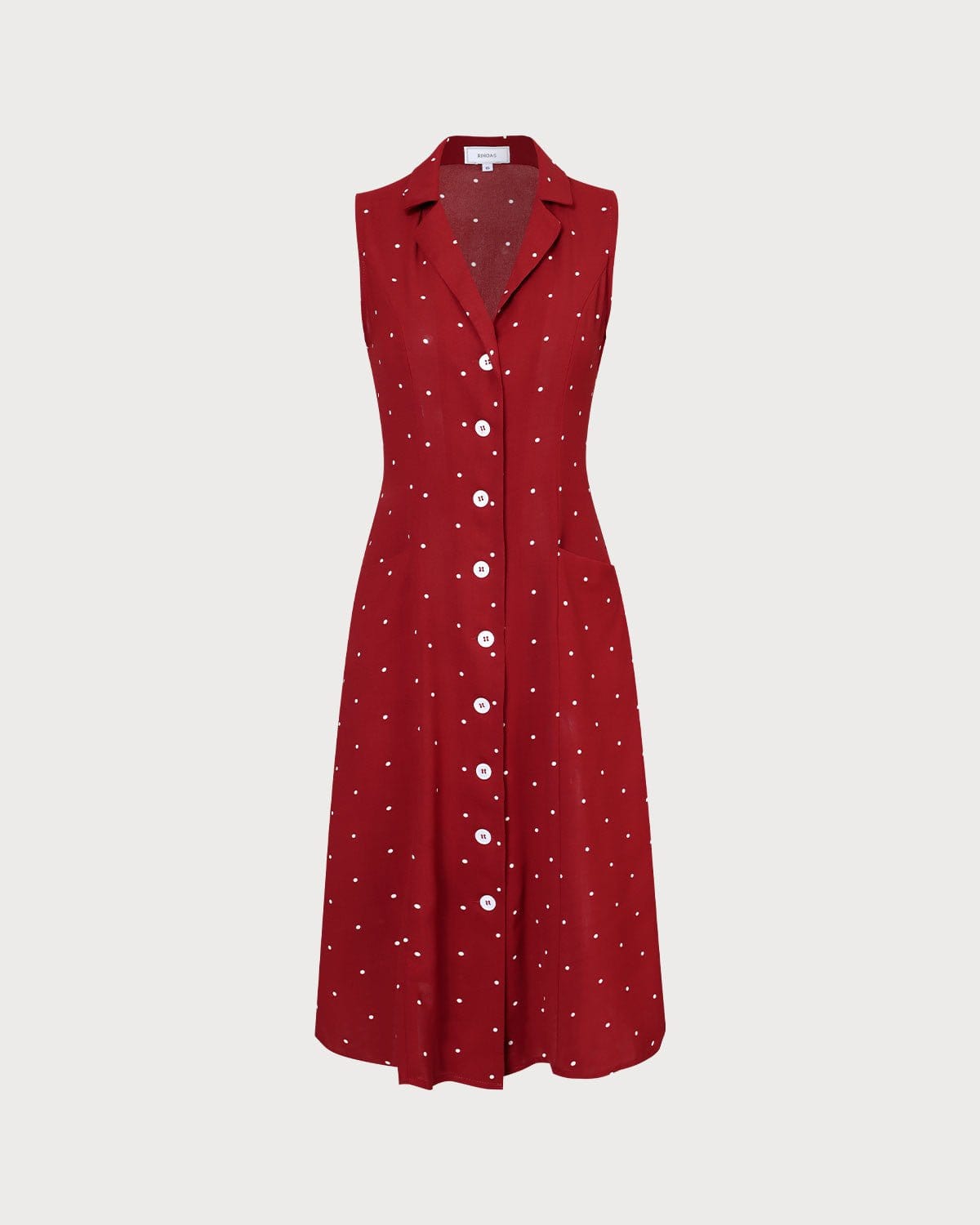 Women's summer midi dress with V-neck, polka dots, and tie at the back, sleeveless
