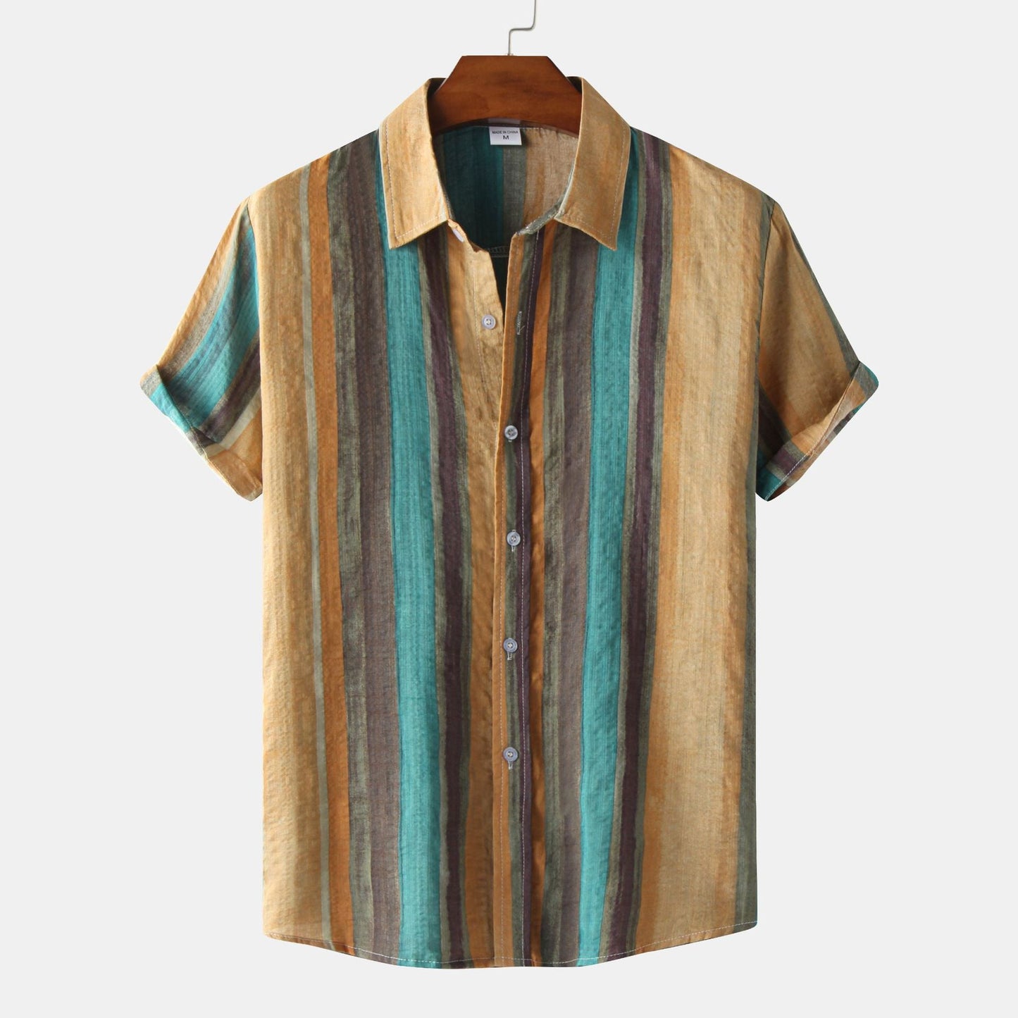 Herren Sommerhemd Mit Blumenmuster, Kurzarm, Kontrastfarbe Plus Grün