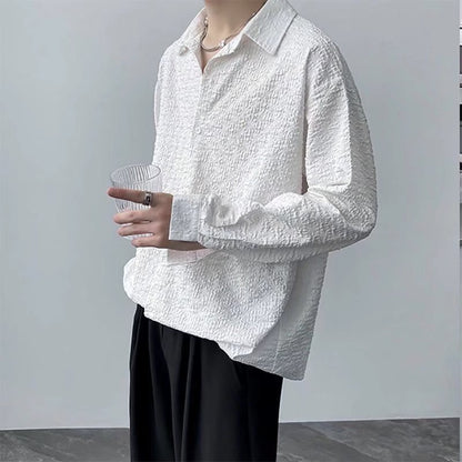 Herren Frühling Herbst Geprägtes Einfarbiges Jacquard-Strickjackenhemd Mit Langen Ärmeln Und Lockerer Passform