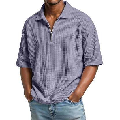 Herren Sommer Waffelstrick Poloshirt – Kurzarm Normale Passform