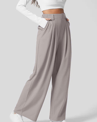 Women's pants with elastic waistband, waffle knit, and wide leg