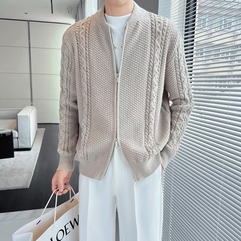 Men's Knit Cardigan Zipper Long Sleeve Loose Fit – Wool Blend