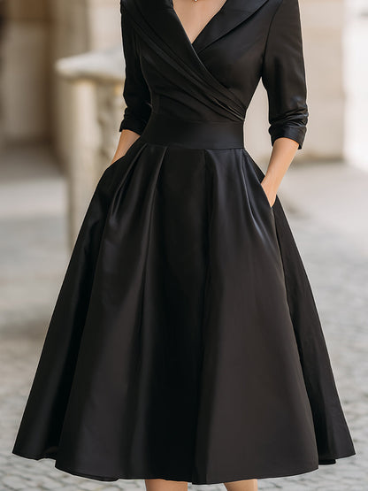 Damen Midikleid mit drapiertem Ausschnitt und A-Linien-Rock
