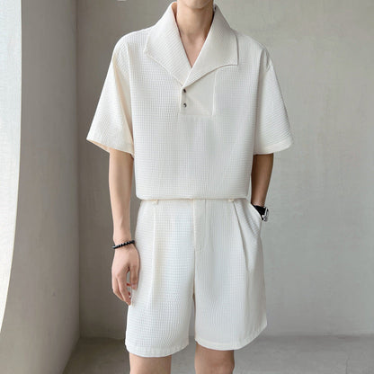 Herren Kurzarmhemd Und Shorts, Zweiteiliges Set, Freizeitmode, Lockere Passform, Passendes Outfit
