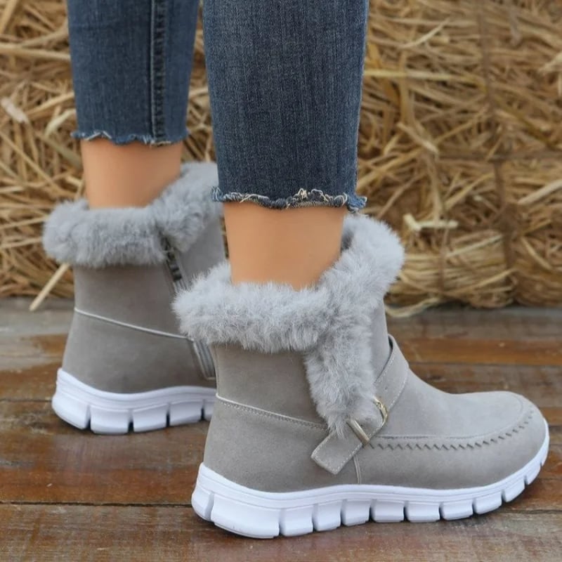 Damen Winter Stiefeletten mit Plüschfutter und Schnallen-Detail