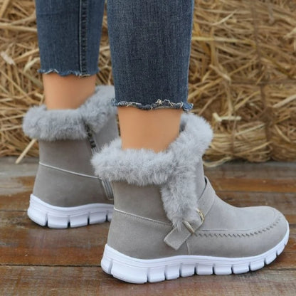 Damen Winter Stiefeletten mit Plüschfutter und Schnallen-Detail