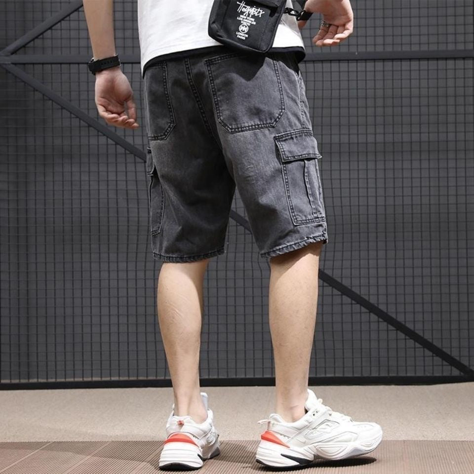 Herren Sommer Jeans Mid Length Straight Leg Workwear Breehose Vintage Style