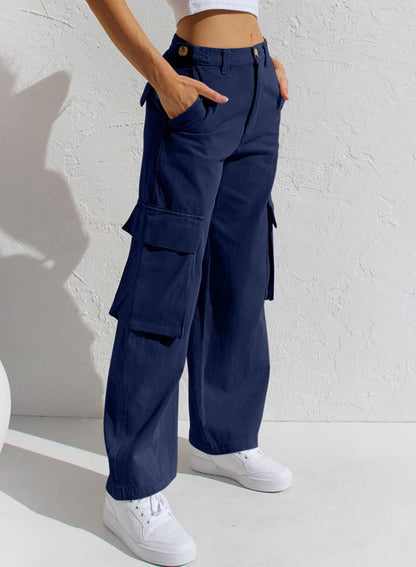 Damen-Arbeitshose aus Denim-Mischgewebe mit niedrigem Bund und vielen Taschen