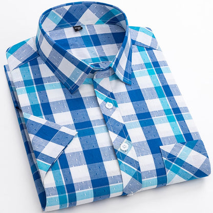 Men's Short-Sleeve Shirt with Check Pattern and Button Placket – Cotton Blend
