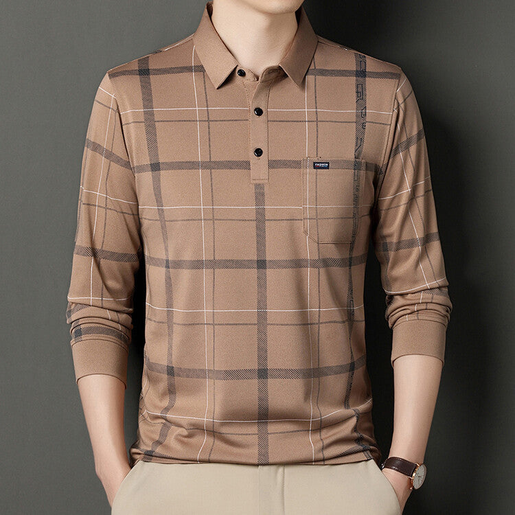 Herren Polohemd Gestreift Langarm Slim Fit – Baumwoll-Mischung