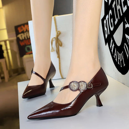 Damen-Pumps Mit Spitzer Zehenpartie Und Stilettoabsatz, Schnallenriemen, Party-High Heels