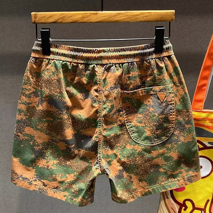 Herren Cropped Shorts, Gerader Schnitt, Lockeres Design, Farbblock