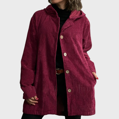 Damen Cordjacke mit Kapuze und Fronttaschen für den Herbst