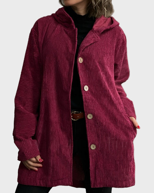 Damen Cordjacke mit Kapuze und Fronttaschen für den Herbst