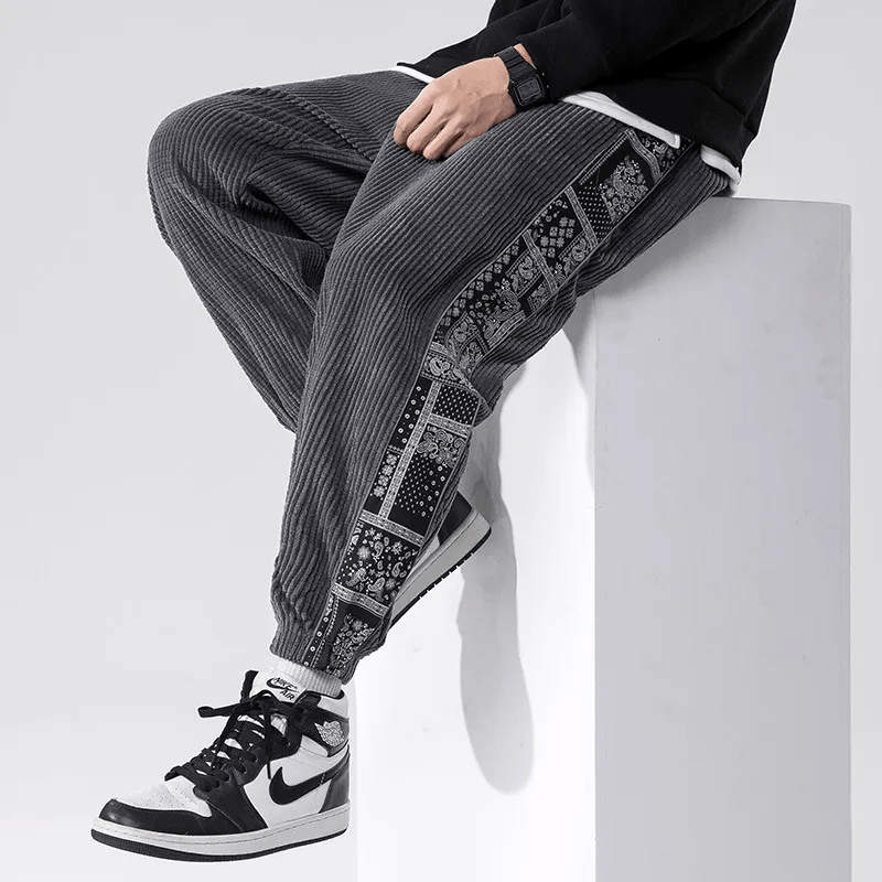 Herren Cordhose mit geradem Bein und Ziernaht – Polyester-Mischgewebe
