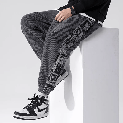 Herren Cordhose mit geradem Bein und Ziernaht – Polyester-Mischgewebe