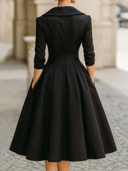 Damen Midikleid mit drapiertem Ausschnitt und A-Linien-Rock