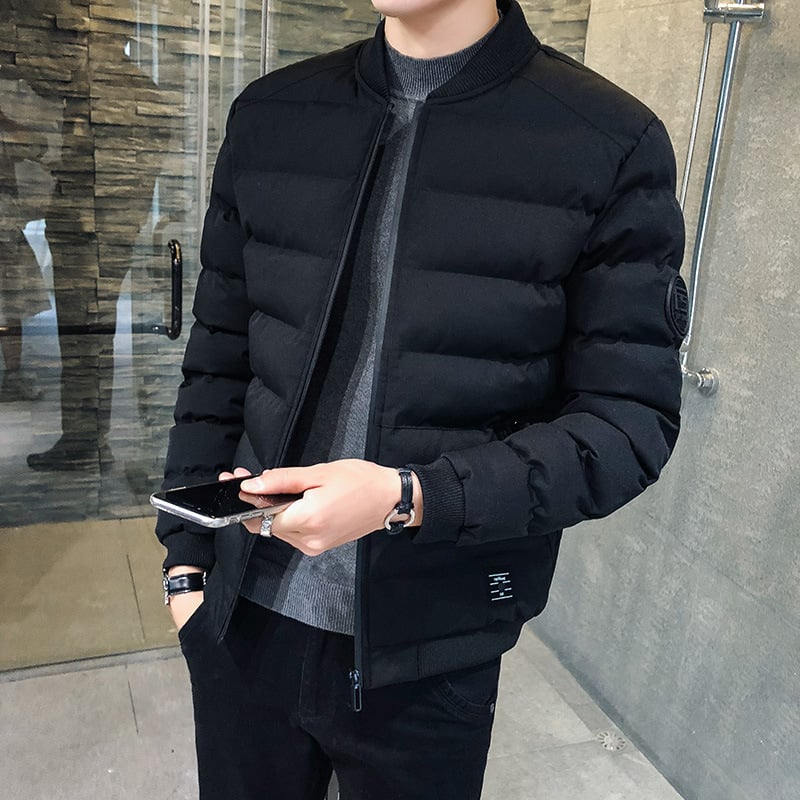 Herren Winter Stehkragen Gepolsterte Baseballjacke mit Reißverschluss vorne