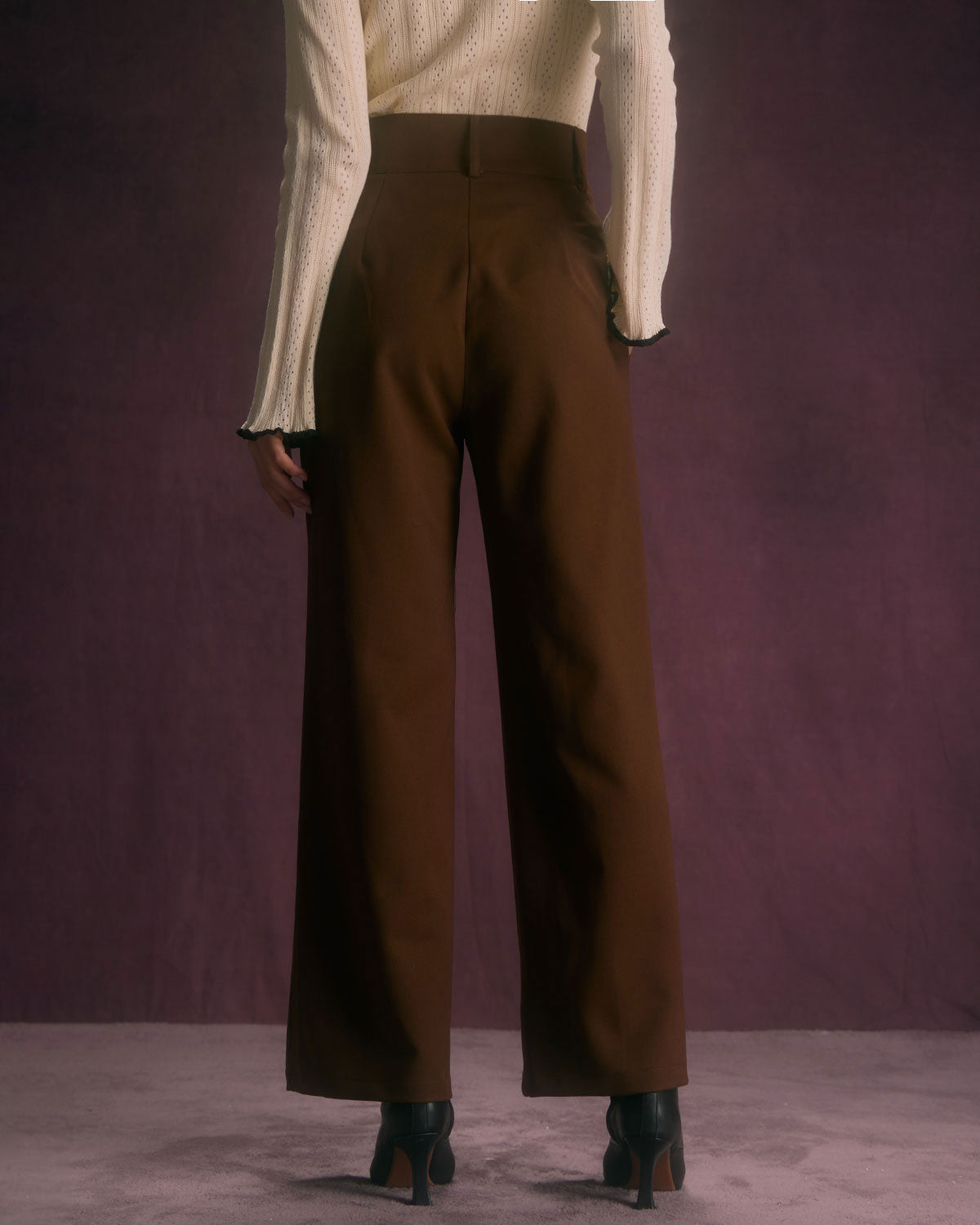 Women's High-Waist Trousers with Straight Cut Leg, Slant Pockets, and Button Closure