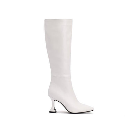 Damen Overknee Stiefel mit spitzer Spitze und Stiletto Absatz – PU Look