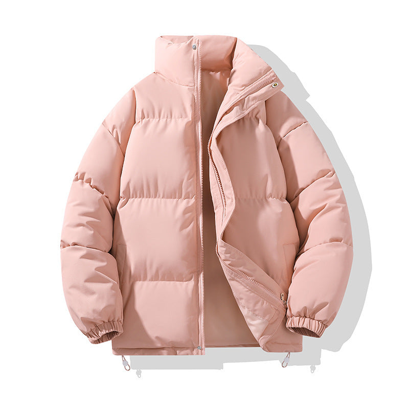 Rosa Daunenjacke für Damen, warm und modisch, mit Reißverschluss und elastischen Bündchen, ideal für Winterkleidung und Outdoor-Aktivitäten.