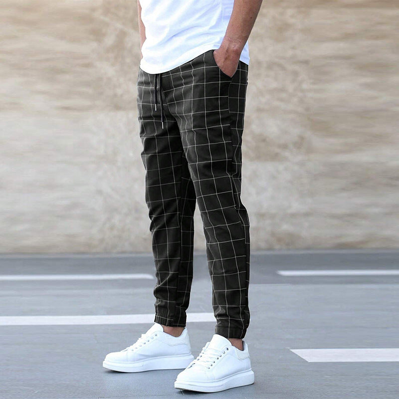 Men's Spring Trousers with Straight Leg, Drawstring, and Mid-High Waist