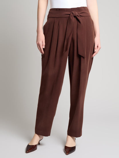 Damen Geradegeschnittene Hose Mit Paperbag-Bund, Gürtelband Und Schlupfpassform