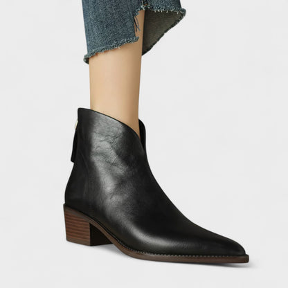 Damen Ankle Boots Niedriger Absatz Spitz zulaufende Spitze Reißverschluss