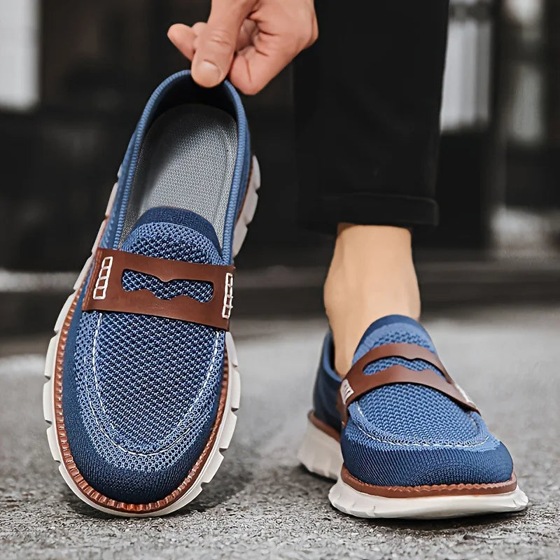 Men's Knit Slippers with Strap Accent and Contrast Sole