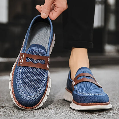 Men's Knit Slippers with Strap Accent and Contrast Sole