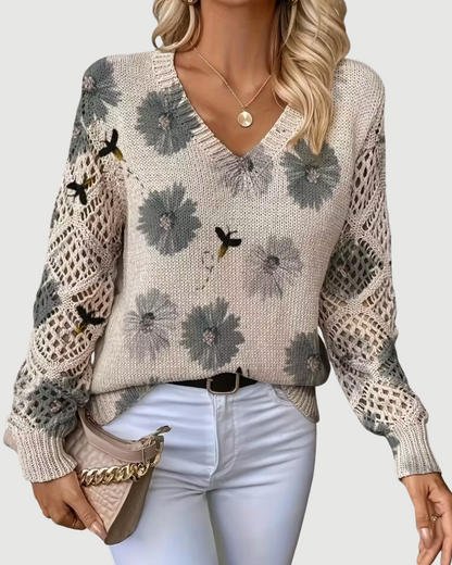 Damen Pullover Mit Durchbrochenen Ärmeln Und Weicher Struktur