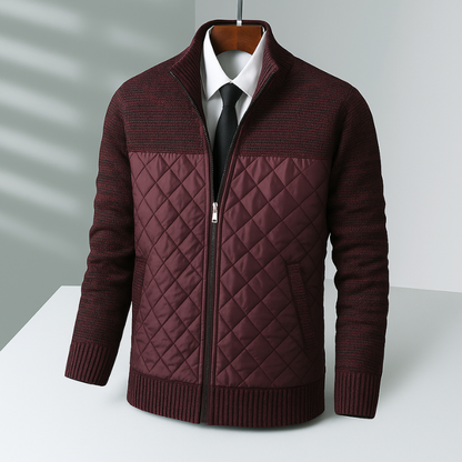 Men's Quilted Jacket with Knitted Sleeves and Tailored Fit