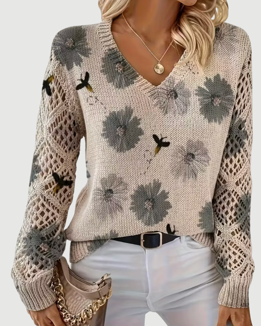 Damen Pullover Mit Durchbrochenen Ärmeln Und Weicher Struktur