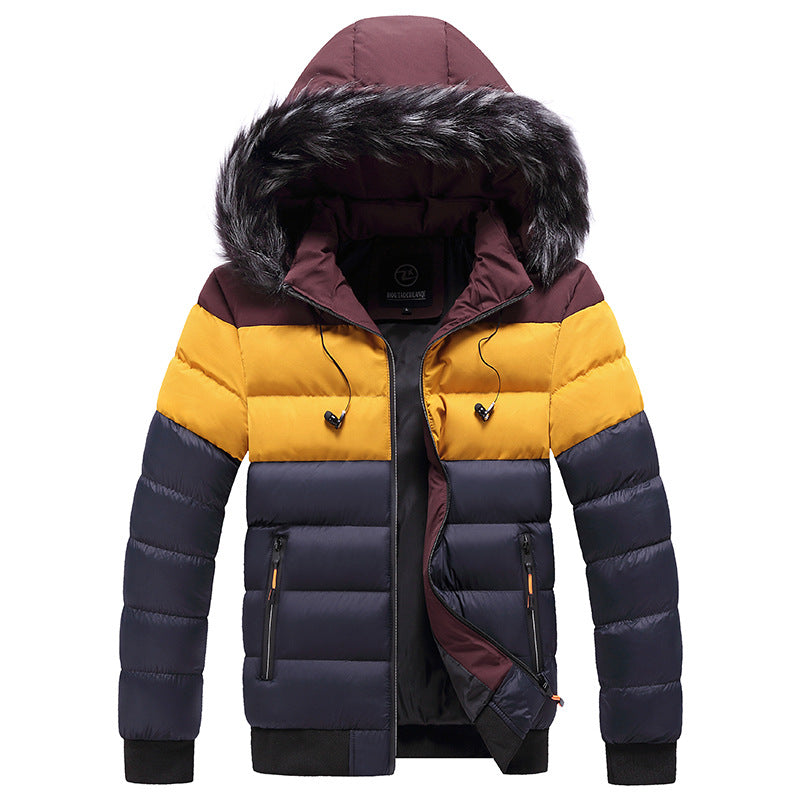 Herren Winter Steppjacke mit Kapuze und Reißverschluss, Verstärkte Ausführung