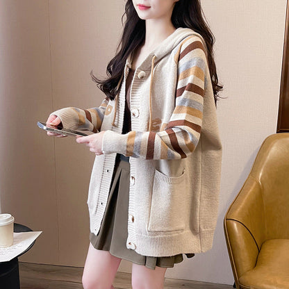 Damen Strickcardigan mit Kapuze und Taschen für den Frühling