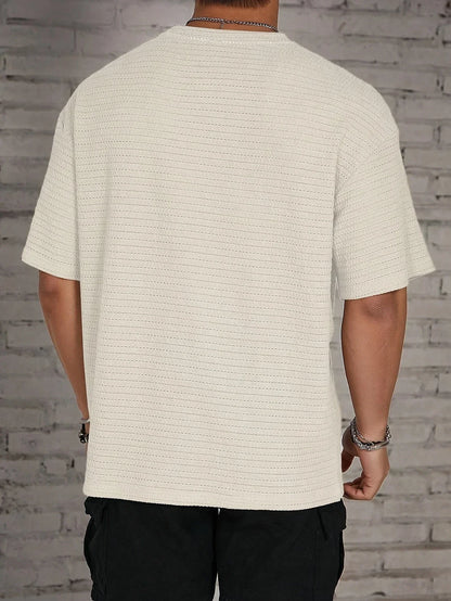 Herren Strick T-Shirt mit Struktur – Lockerer Schnitt Überschnittene Schultern