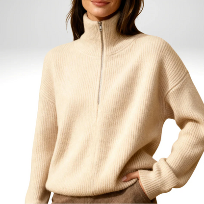 Women's Knit Sweater with Zipper Collar Long Sleeve