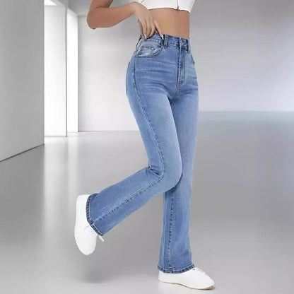 Damen-Jeans mit hohem Bund, geradem Schnitt, schmaler Passform und Stretch-Denim-Mix