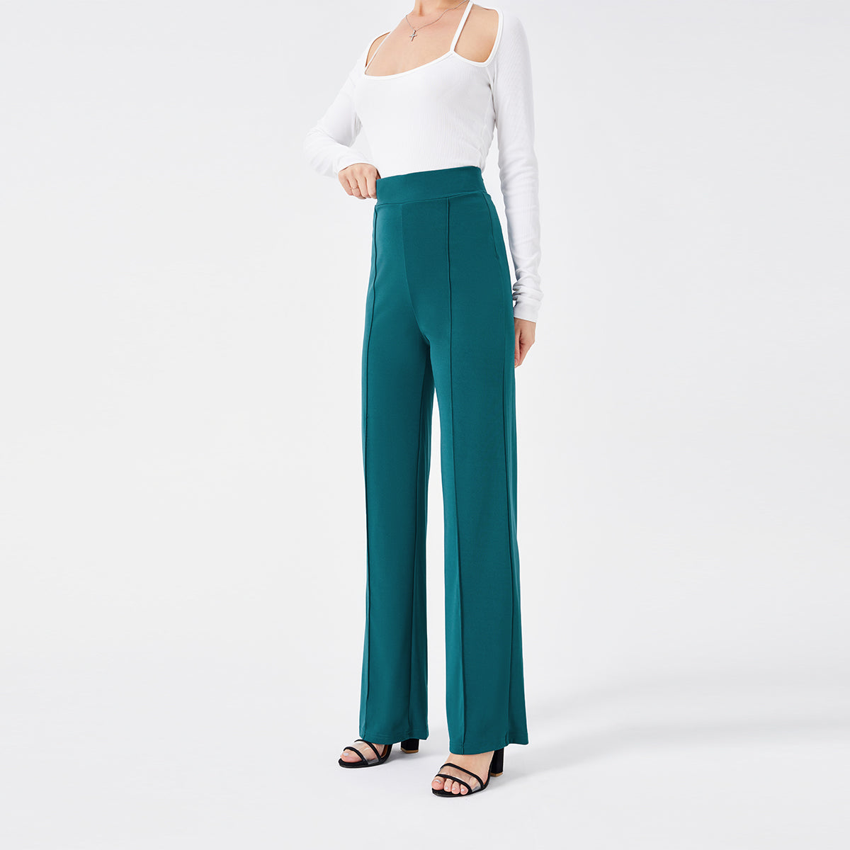 Damen Hochtaillen-Slim-Schlaghose in Unifarbe