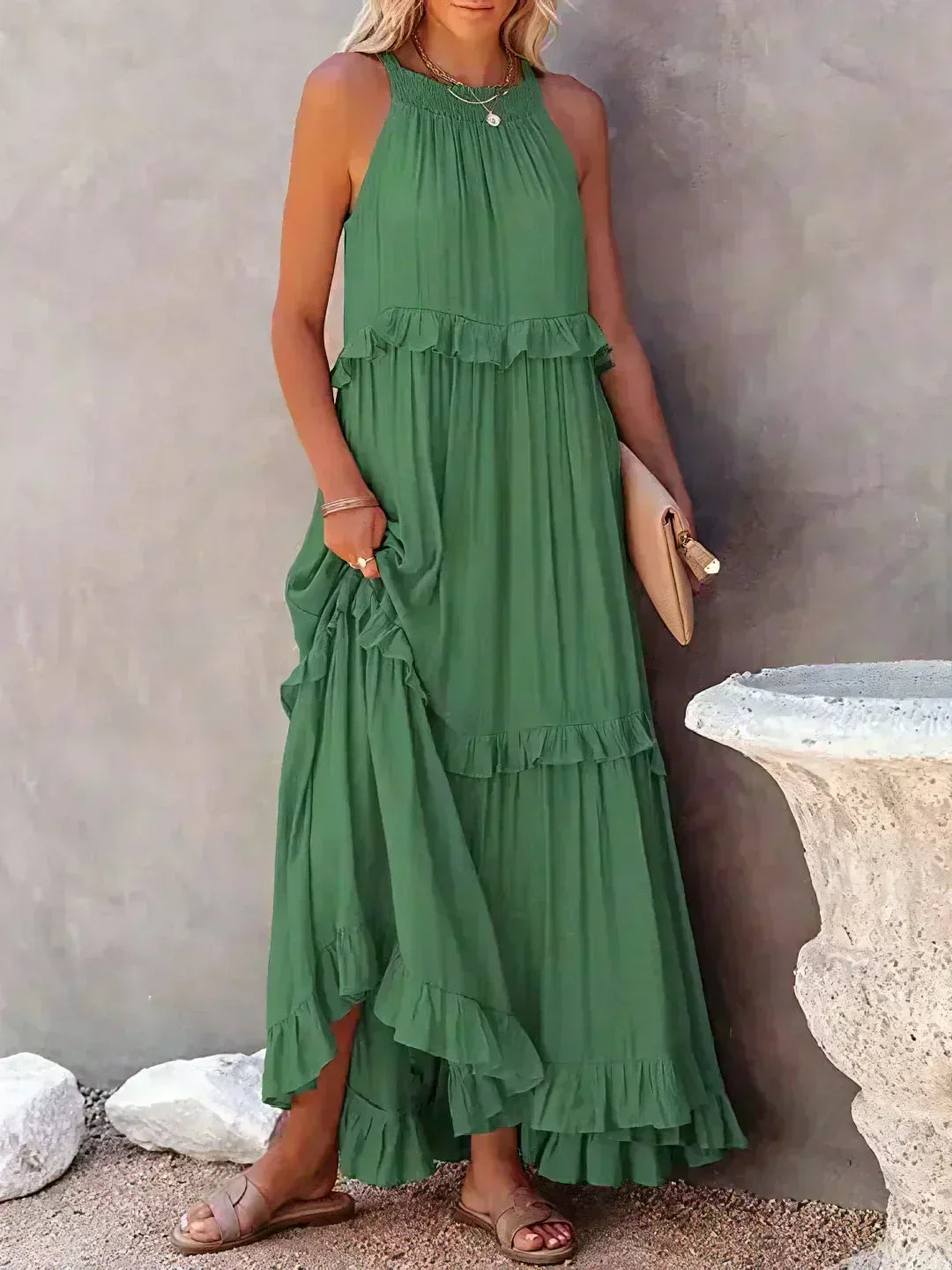 Damen Sommerkleid ohne Ärmel mit Rüschendetails