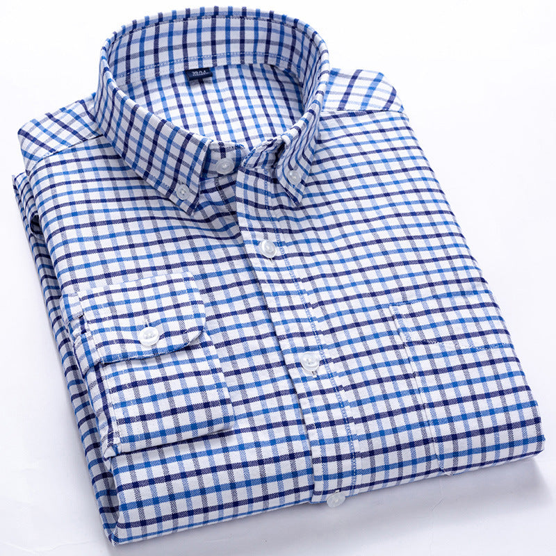 Herrenhemd mit Kariertem Gittermuster – Langarm Knopfleiste